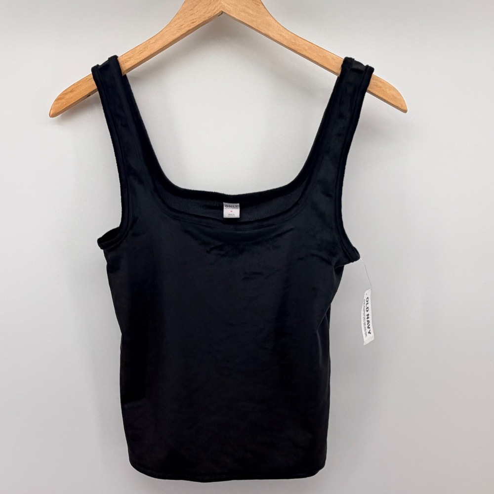 Old Navy Cami Tank Top Women M Black Velour Square Neck Minimalist